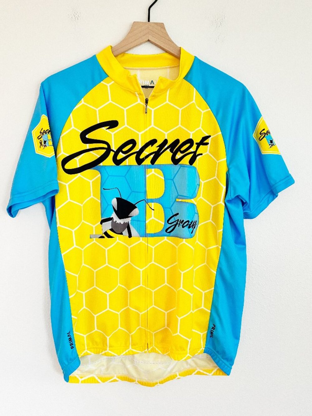 Primal Cycling Jersey Mens XL Yellow Blue Secret B Group Full Zip Bee Graphic
